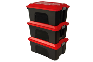 Lot 3 malles de rangement 40L LOCKER rouge/noir